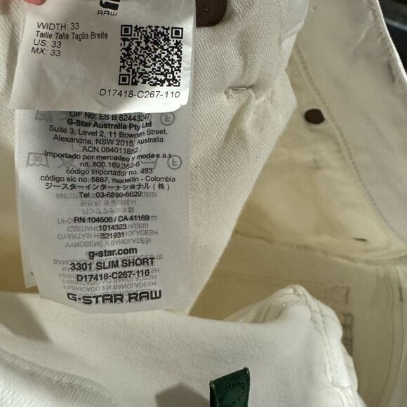 G-Star 3301 Inza Stretch Denim White Shorts Rinsed - Picture 8 of 8